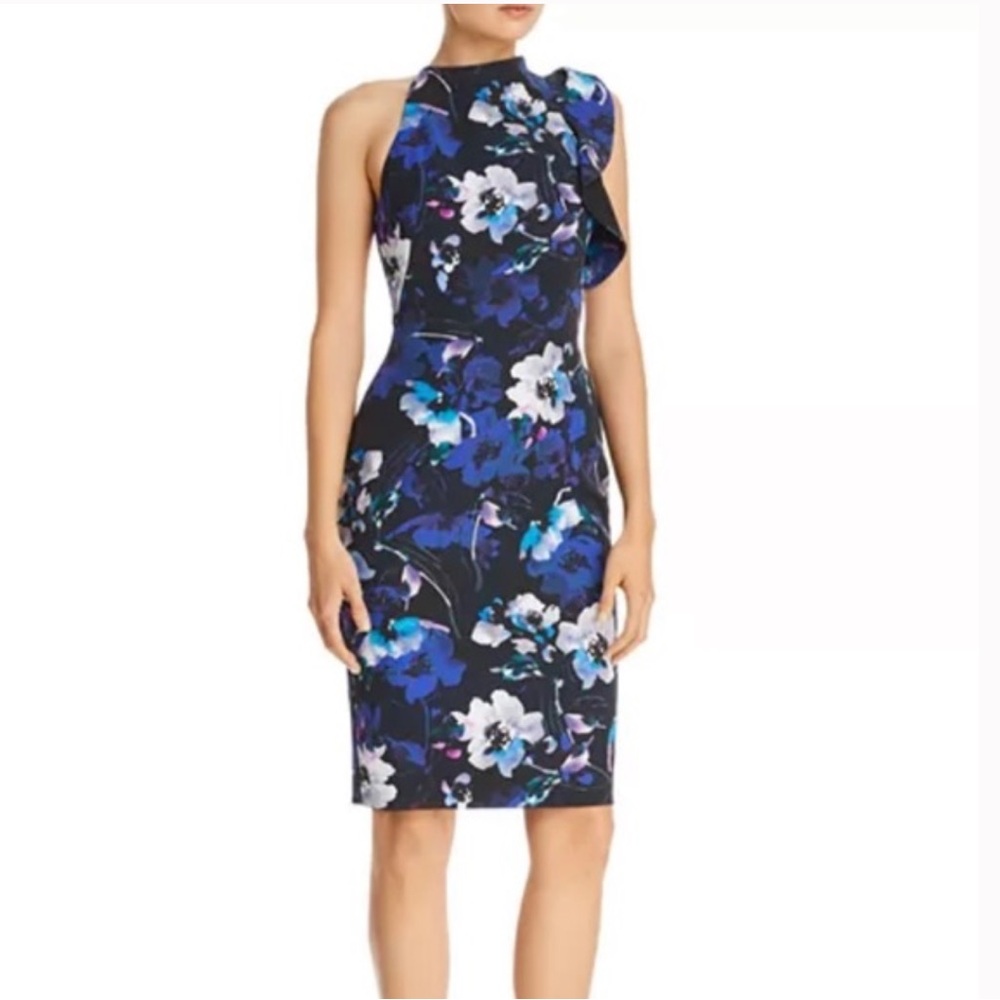 Black Halo | Blue Pabla Floral Sheath Dress | Size 8